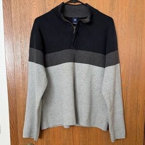 GAP Black & Gray Colorblock Quarter-Zip Sweater